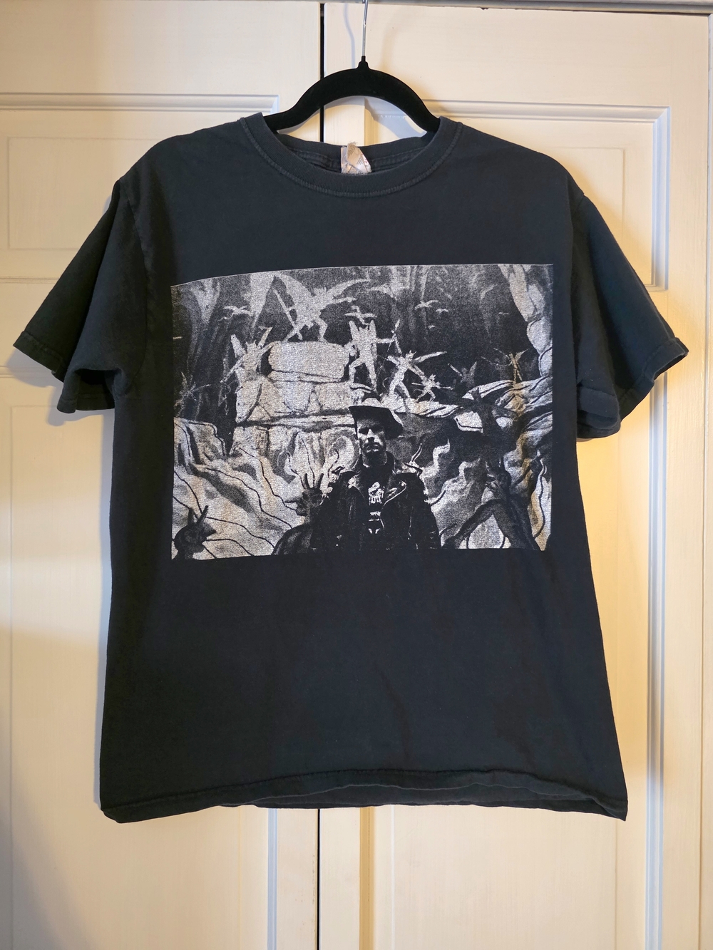 Hank3 Double-Sided Graphic T-Shirt Medium Black Jerzees Heavyweight Cotton